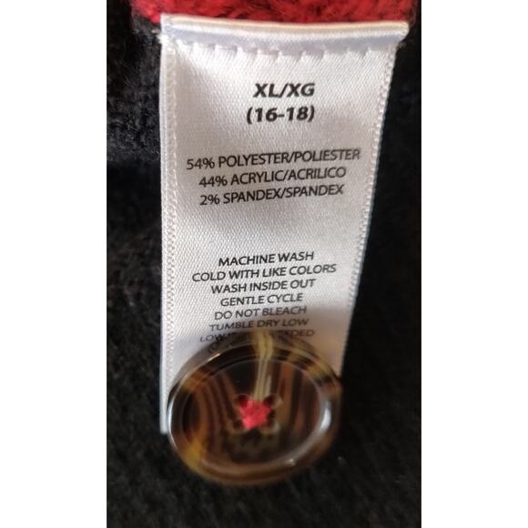 BeachLunchLounge Colorblock Cardigan Sweater Womens XL 16-18 Red Black Pockets - Picture 7 of 15